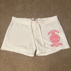 Abercrombie & Fitch Athletic White Shorts with Pink Logo